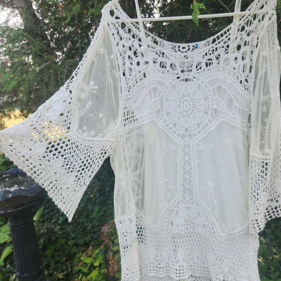 Bohemian 2 Pice White Crochet Style Lace Dress And Tunuc/top - Picture 10 of 13